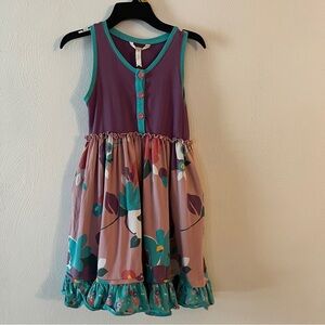 Matilda Jane Purple and Green Ruffled floral tank Sundress with pockets size 8